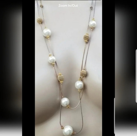 VINTAGE LAYERED GOLDTONE & FAUX PEARL CABLE CHAIN NECKLACE - Picture 1 of 4